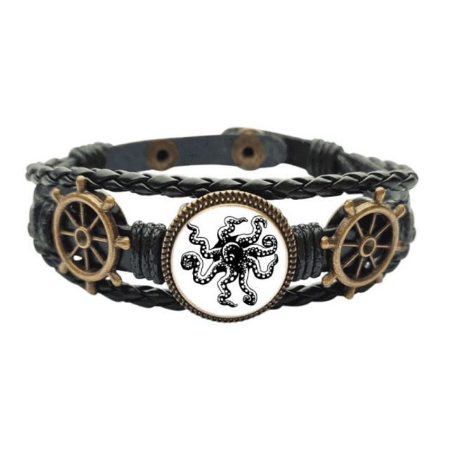 La vida marina pulpo negro ilustración Pulsera marina tejida en cuero