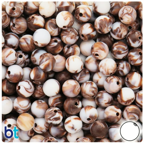 BeadTin Brown Marbled 10mm Round Plastic Craft Beads (100pcs)