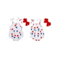 thumbnail image 2 of Raccmtaty 4th of July Baby Girls Rompers Ice Cream Print Tie-Up Spaghetti Strap Bodysuits Summer Jumpsuits with Headband, 2 of 9