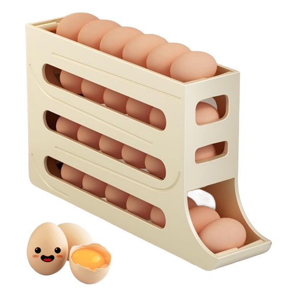 USPEED Automatic Rolling Egg Storage For Refrigerator, Fridge Organizer, Space Saving Refrigerator Egg Holder For Fridge ,Holds 28 Egg Storage,for Refrigerator,Kitchen,Cabinets,Table - Yellow