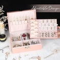 thumbnail image 5 of Joyero para mujeres y niñas, contenedor organizador de joyas de 2 capas con cerradura, estuche de almacenamiento de cuero PU con bandeja extraíble (rosa), 5 of 5