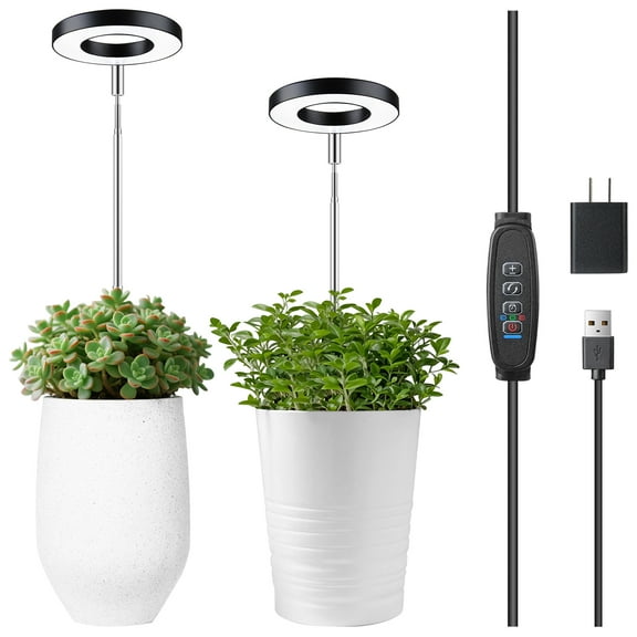 LED Plant Grow Light,2 Head 6000K Full Spectrum Plant Light with Auto On/Off Timer&10 Brightness,Height Adjustable Growth Light Growing Lamp for Indoor Plants Green House Hydroponics Succulent,Black