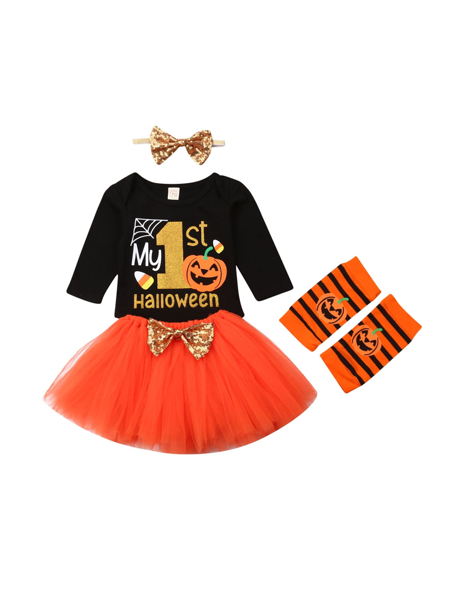 2019 My 1st Halloween Baby Girls Pumpkin Outfits Tops Romper+Tutu Skirt