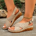 thumbnail image 6 of Hurxie Womens Wedge Sandals Comfortable: Buckle Ankle Strap Low Wedge Sandals Dressy Breathable Memory Foam Insole Casual Walking Summer Shoes Khaki 7.5, 6 of 8