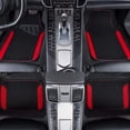 thumbnail image 4 of CAR GRAND Waterproof Faux Leather Carpet Car Floor Mats Universal Fit Anti-Slip Nibbs PVC Back Driver Heel Pad SUV, VAN Sedan Truck Set of 4 Pieses Black Red, 4 of 7