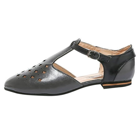 

AnuirheiH Women Shoes Pointed Toe Buckle Hollow Out Comfy Casual Shoes Solid Comfortable Low Heeled Single Shoes Clearance Under $10