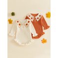 thumbnail image 3 of RUINIXCW Newborn Baby Girl Fall Winter Knit Romper Sweater Infant Baby Girl Thanksgiving Halloween Outfit Pumpkin Lapel Long Sleeve Bodysuit Jumpsuit, 3 of 10