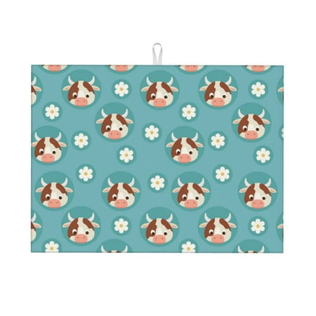 

Dish Drying Mat Classic Cartoon Cute Cow Daisy Highly Absorbent Microfiber Drying Mat Kitchen Counter or Sink Drawer Liner 18x24 Kitchen Drying Mat Coffee Mat Kitchen Essentials