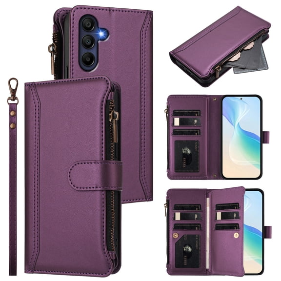 ELEHOLD Flip Wallet Case For Samsung Galaxy A17 5G, Shrockproof  PU Leather Card Slots Magnetic Closure Protective Cover with  Lanyard Shoulder Strap,Darkpurple