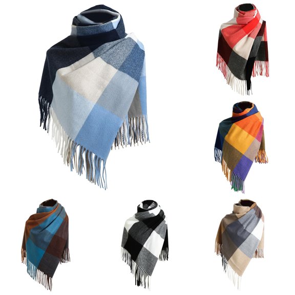 QTSHPN Fashion Ladies Autumn Winter Scarf Classic Plaid Warm Soft Large Blanket Shawl Scarf for Women Winter