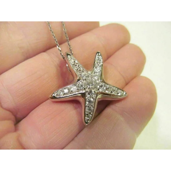 2Ct Lab Created Diamond Starfish Star Pendant Necklaces 14k White Gold Plated