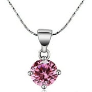 18K White Gold 4 Carat Created Pink Sapphire Round Stud Necklace Plated 18 inch by PJ Jewelry