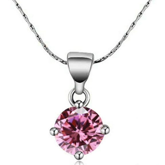 18K White Gold 1 Carat Created Pink Sapphire Round Stud Necklace Plated 18 inch Adult Female