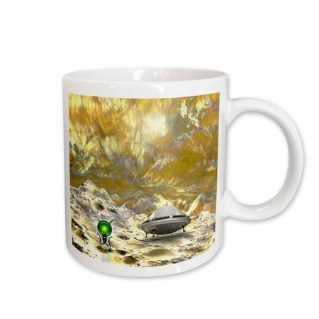 

3dRose Space Exploration shows a green alien astronaut with a rickety space craft Ceramic Mug 11-ounce