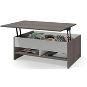 Bestar Small Space Table basse à dessus relevable en gris écorce et blanc