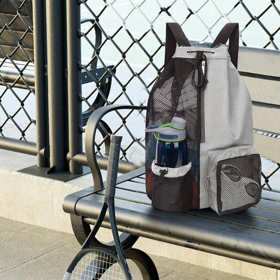 Gray Mesh Drawstring Swim Bag With Wet Pocket For Gym Or Beach Gray #2M48M