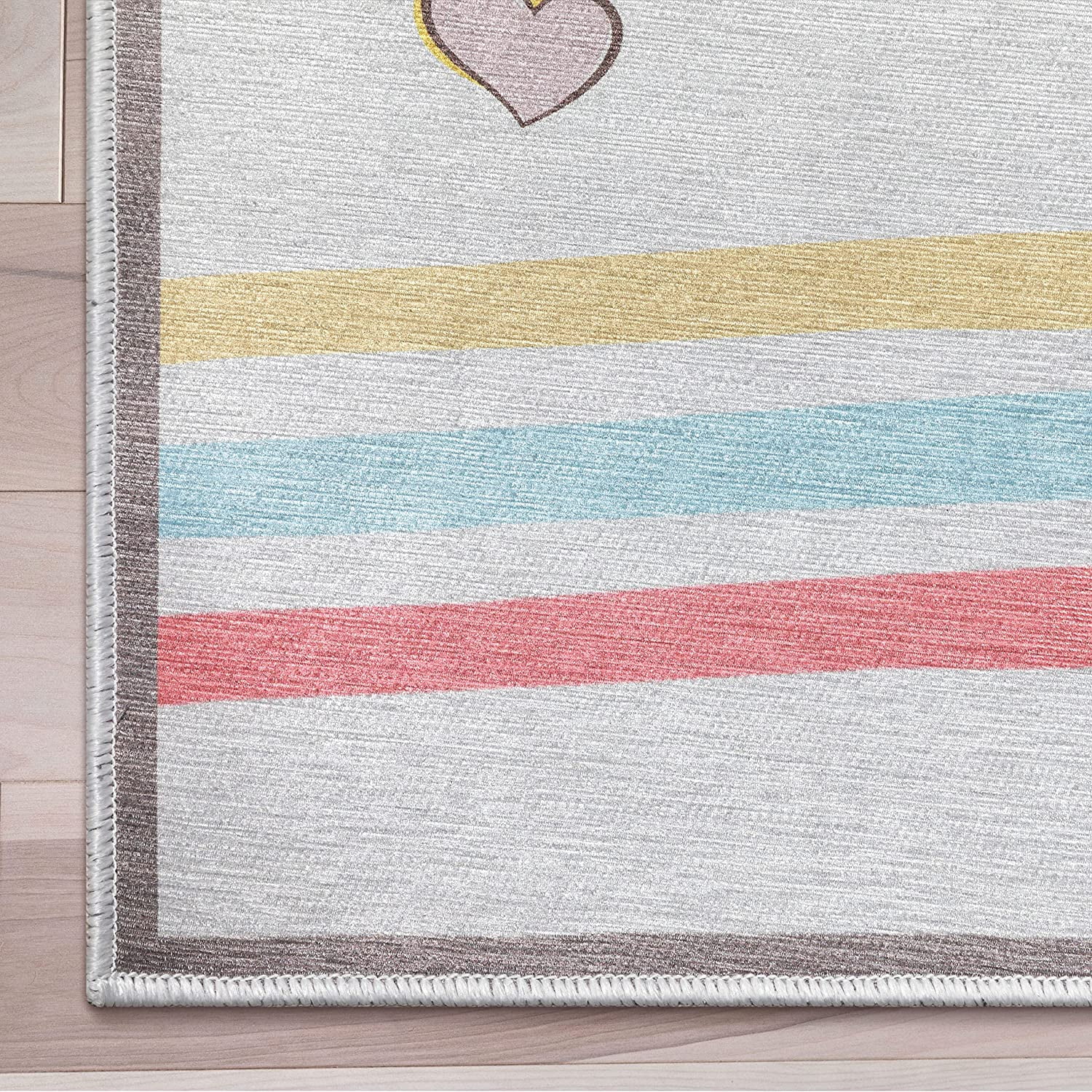 Well Woven Kids Rugs Hopscotch Modern Multi Beige Printed Distressed Machine Washable 3'3" x 5' Area Rug