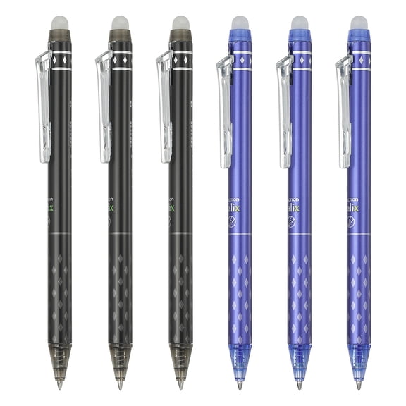 Uxcell 6Pcs Erasable Gel Pens, 0.5mm Retractable Fine Point Heat Erasable Marking Pen Smooth Writing Fabric Markers for Sewing Drawing Writing Planner, Black, Blue