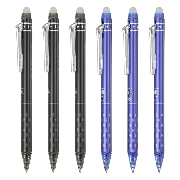 Uxcell 6Pcs Bolígrafos de Gel Borrables, Bolígrafo Retráctil de Punta Fina de 0.5mm para Marcado Borrable por Calor, Marcadores de Tela para Coser, Dibujar, Escribir, Planificador, Negro, Azul