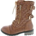 thumbnail image 2 of Link Mango79K Tan Childrens Girls Mid Calf Quilted Back Buckle Lace Up Combat Boots, Tan, 1, 2 of 7