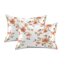 Yayeee Pillowcase Standard Size Set of 2 Satin Wrinkle Resistant Pillow Case, Orange Floral Blooms