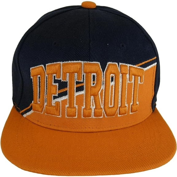 Detroit City Name Diagonal Split Color Font Snapback Baseball Cap (Dark Blue/Orange)