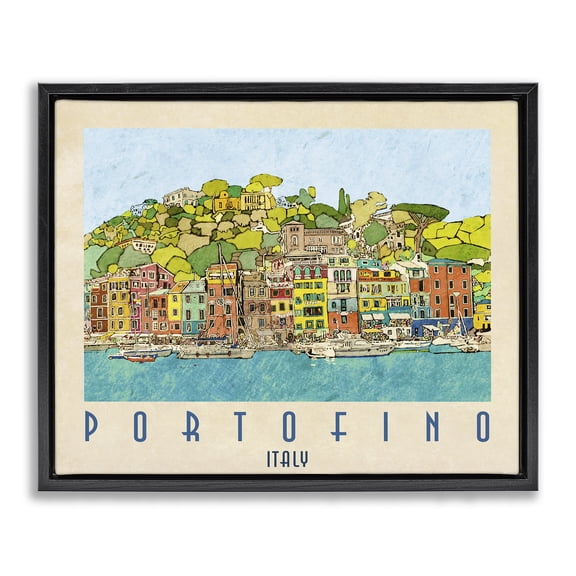 Stupell Industries Cottage Portofino Architecture Poster Black Floating Frame Canvas Art, 21 x 17, by Ynon Mabat