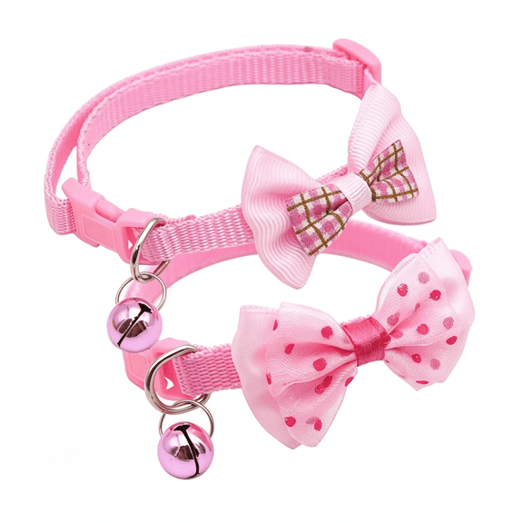 GASTROPOD Small Dog Collar with Bell&Bow,2-Pack Bowtie Cat Collar with Bells,Tiny Female Dog Collar for Xxs Xs Small Pet Girl Dogs Kitten,Cute Xs Dog Collar