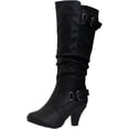thumbnail image 2 of Top Moda Win-45 Women's Metallic Buckle Knee High Round Toe Studded Slouched Boots BLACK 7.5, 2 of 6