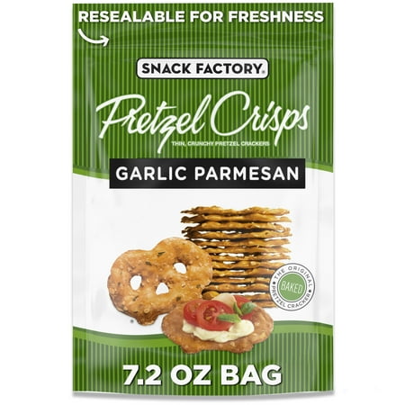 Snack Factory Garlic Parmesan Pretzel Crisps 7.2 oz Resealable Bag Snack Factory Garlic Parmesan Pretzel Crisps 7.2 oz Resealable Bag