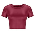 thumbnail image 5 of JIUKE Going out Tops for Women Short Sleeve Shirts Crewneck Crop Tops Stretchy Slim Fitted Basic Tees Size XS, 5 of 7
