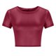 thumbnail image 5 of Mujeres Manga Corta Tops Casual Nuevo Cuello Redondo Imitación Cuero de Manga Corta Top, 95% Poliéster 5% Camiseta de Spandex, Lavado a Mano Hogar Desgaste, 5 of 8