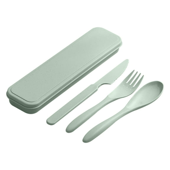 Reusable Travel Utensils Set with Case, 3 Sets Wheat Straw Portable Knife Fork Spoons Tableware, Eco-Friendly BPA Free Cutlery for Kids Adults Picnic Camping Utensils(Green)