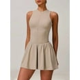 thumbnail image 2 of Womens Tennis Golf Dress with Built-in Bra Shorts Zipper Slim Fit A-Line Hem Skirt Athletic with Pockets Khaki M, 2 of 8