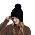 thumbnail image 2 of Ynynloco Women's Solid Color Warm Fleece Lined Ear Flap Detachable Pompom Beanies Gifts Cold Weather for Women, 2 of 3