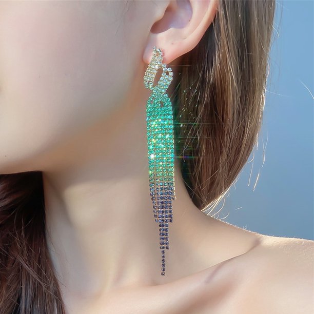 Pendientes largos con borlas de diamantes superbrillantes de lujo europeos y americanos, pendientes con personalidad exagerada para mujer, pendientes de joyería para las orejas