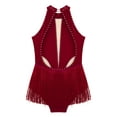thumbnail image 6 of inlzdz Kids Girls Gymnastics Leotard Lyrical Dancewear Shiny Rhinestone Latin Jazz Ballet Dance Burgundy 14, 6 of 7