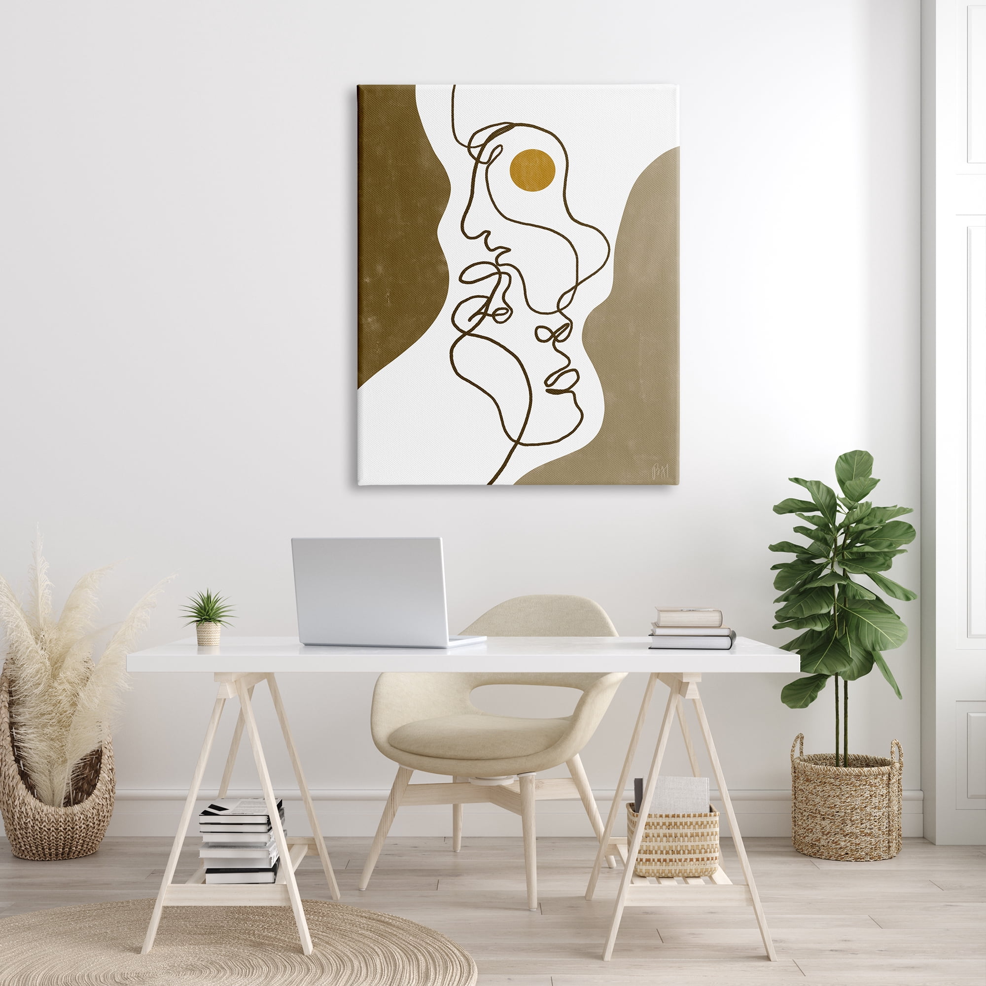 Stupell Indtries Tender Faces Line Drawing Abstract Orange Brown Shapes,36 x 48,Design by Birch&Ink