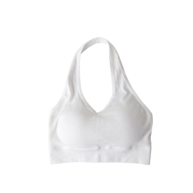 Jumpingount Fitness Backless Strap Bra Mujeres Deportes Cuello Colgante Sujetador Chica Ejercicio Ropa interior Blanco