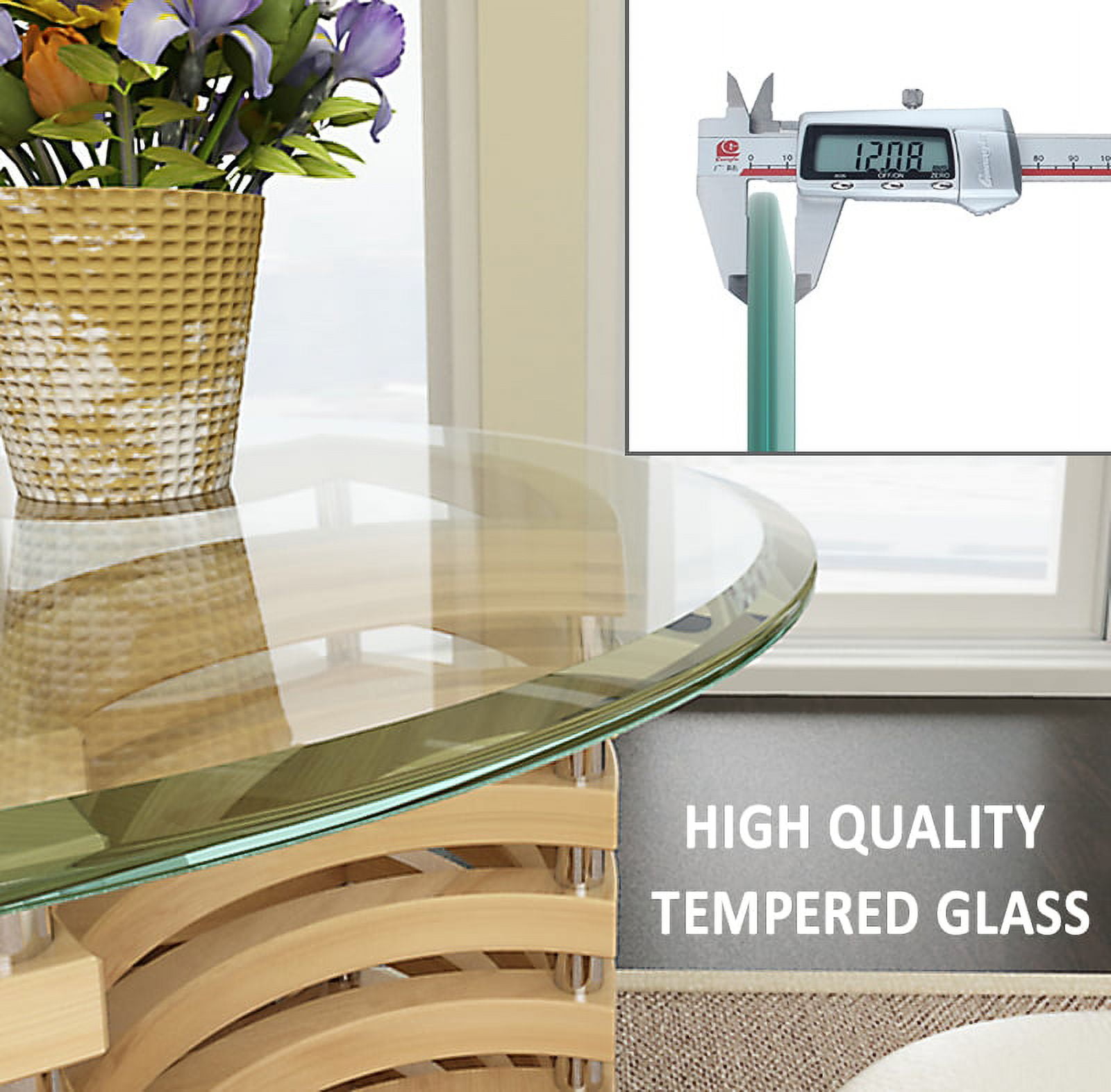 32" Round Tempered Glass Table Top Clear Glass 1/2" Thick Beveled Polished Edge for Indoor Dining or Outdoor Patio