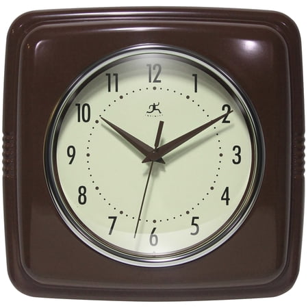 Infinity Instruments Square Retro Wall Clock, Mahogany, 9.25