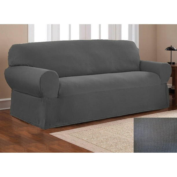 Fancy Linen Sure Fit Stretch Fabric Sofa Slipcover 3 Pc Solid Dark Gray New Com Stretch Fabric Sofa Slipcover, Gray Sofa Chair Covers