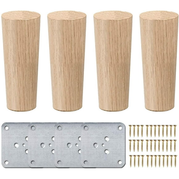 5 Inch Pieds De Meuble Bois Droit, La Vane 4 Pièces Pieds De Table En Bois Naturel Rond Avec Vis & Protecture De Plancher Pour DIY Meuble Sofa Fauteuil Canapé Lit Chaise