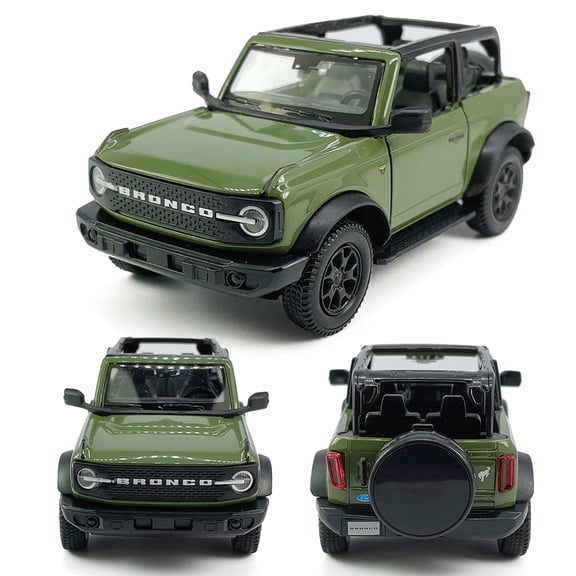 2-Door Convertible Bronco Model Car 1/36 Scale Diecast Toy Cars Metal Children’s Die-cast Vehicles, Pull Back Doors Open, Black Rim, Mens Collection, Kids Toys for Boys Gifts, Cake Topper, green