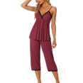 thumbnail image 2 of Unique Bargains Womens Pjs Top with Pants Lounge 2pcs Knit Waffle Pajama Sleepwear Sets, 2 of 5