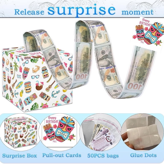 sunsanly Birthday Money Box Surprise DIY Gift Set with Pull-Out Card Money Roll Box Party Supplies Money Holder for Family Friends