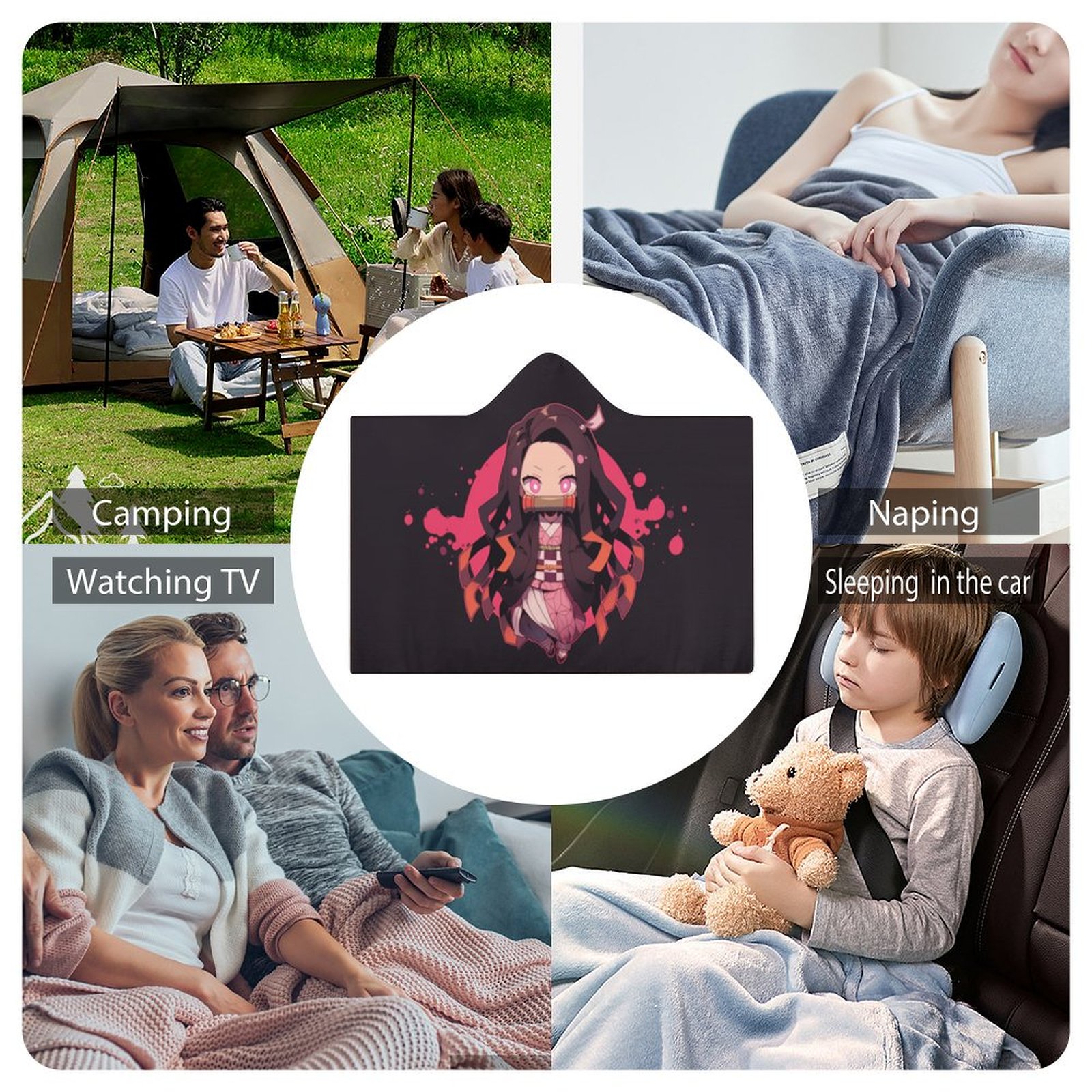 Demon Slayer Wearable Blanket Cloak Arctic Velvet Hooded Blanket Soft Fuzzy Hoodie Blanket Cape for Adults Kids 60"x80"