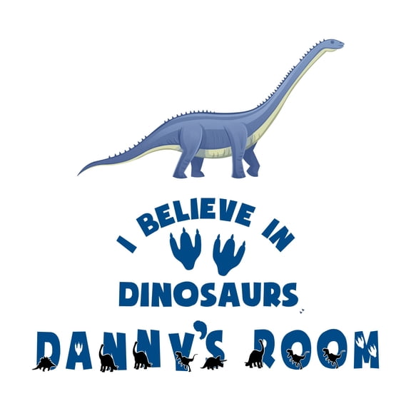 Custom Name Prehistoric Dinosaur Wall ArtWall Decal Decoration I believe in Dinosaurs Joyful Cartoon Cartoon Animals Decorating Ideas for Child's Bedroom Size: 30 In(W) x 30 In(H)