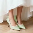 thumbnail image 4 of XYD Women Pearl Pumps Thin Mid Heels Elegant Pointed Toe Back Ribbon Bowknot Bridal Evening Shoes Size 7 Green, 4 of 4