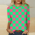 thumbnail image 6 of FNFYFH 3/4 Length Sleeve Womens Plus Size Tops Crew Neck Checkered Shirt Loose Fit Tunic Blouses, 6 of 6